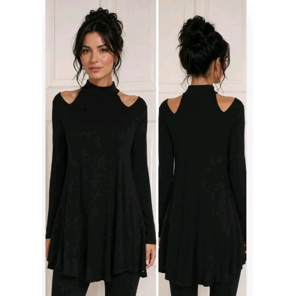 Free People Downtown Girl Tunic Top Size XS Black Mock Neck Fairy Goth Witch